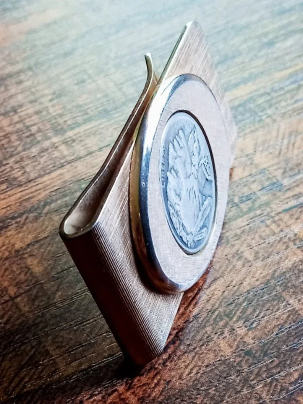 Vintage Gold-Tone Money Clip with Authentic 1937 F Buffalo Nickel & Name: 
